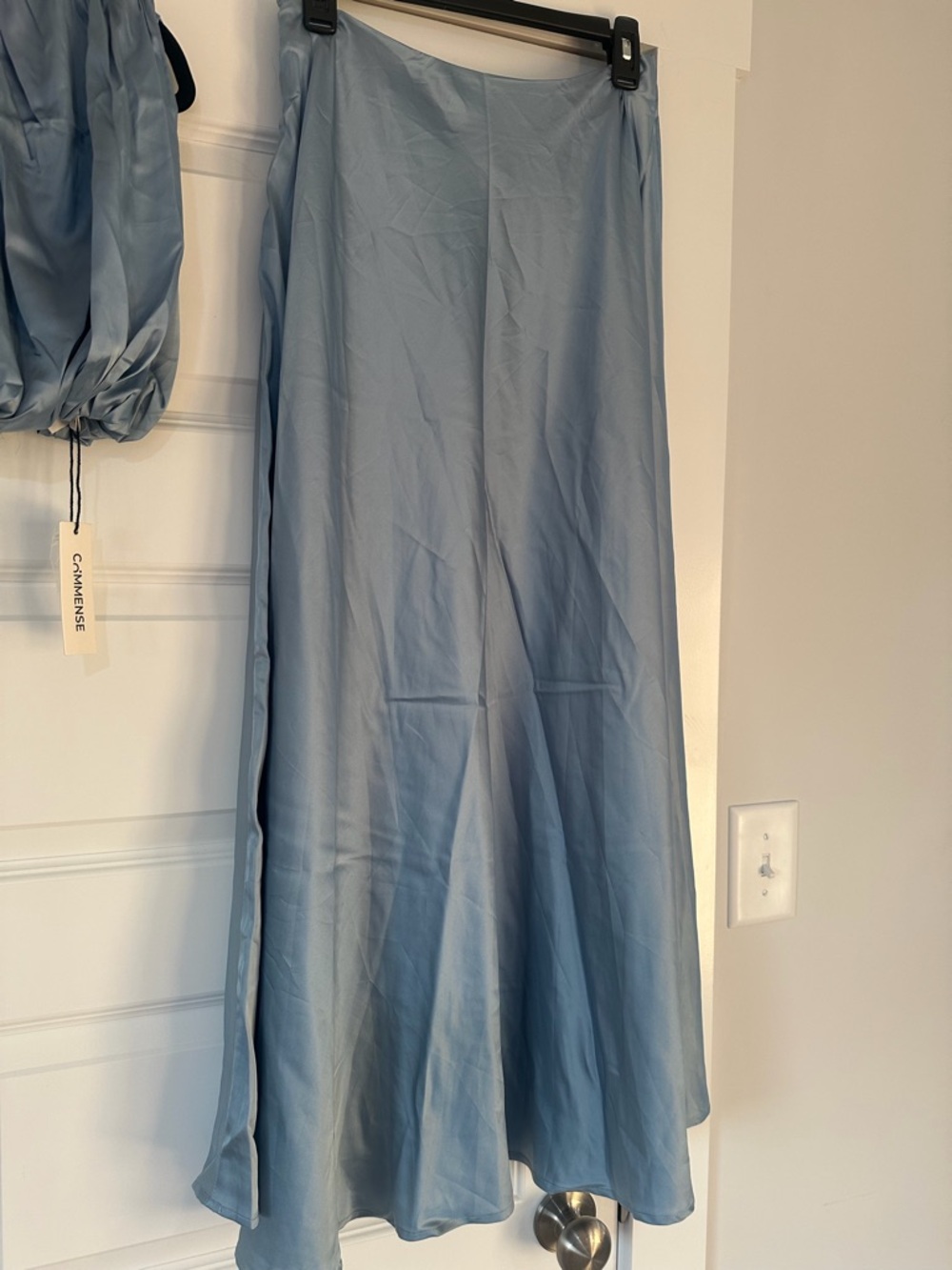 Commense Blue Satin Skirt Set with Ruched Top - Picture 5 of 5